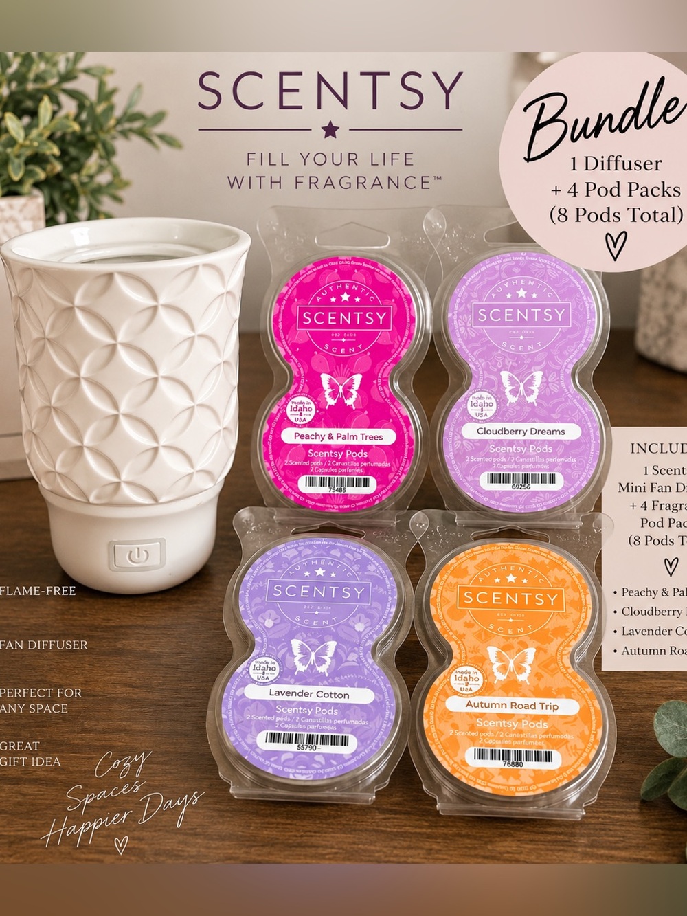 Scentsy Mini Fan Diffuser & 4 Pod Packs Bundle – 8 Pods